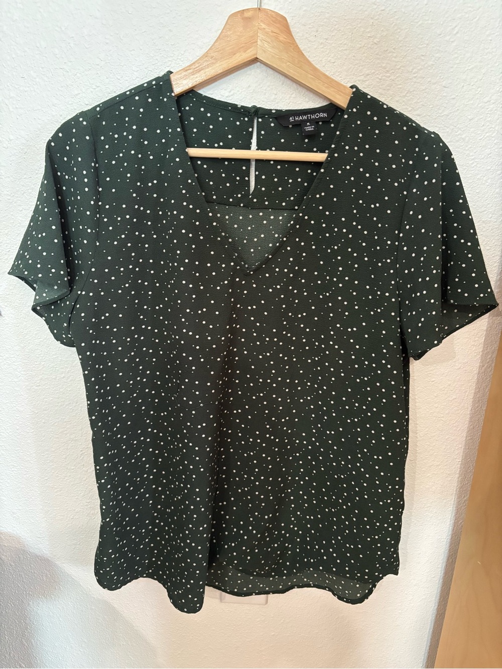 41 Hawthorn Dark Green Dot V-Neck Blouse